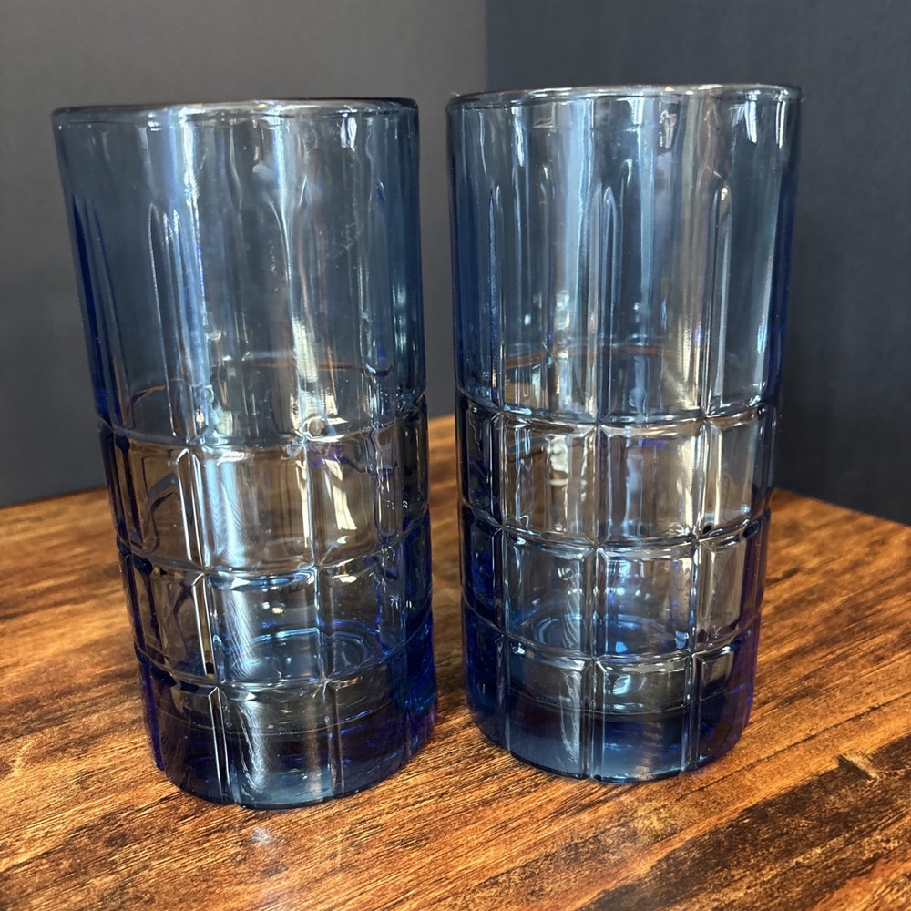 Vintage Anchor Hocking Tartan Blueberry 16 oz Iced Tea Tumblers Set of‎ 2